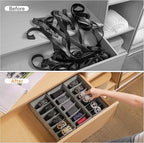 3 Packs Fabric Belt Organizer for Closet and Drawer, Foldable 6 Grids Dresser Drawer Organizers, Belt Tie Holder, Tie Box-Gre