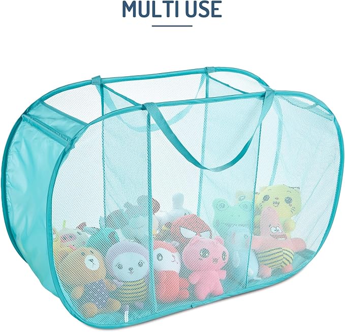 Seiritex Mesh Popup Laundry Hamper 3 Compartment Sortable Horizontal Collapsible Laundry Basket for Clothes Laundry Room Bedr