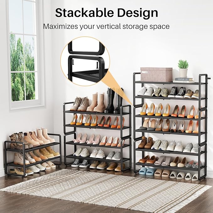 SNTD Shoe Rack - Expandable Shoe Organizer for Closet, Adjustable Metal Shoe Shelf Storage, Stackable Long Shoe Stand Holder 