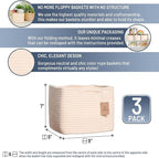 NaturalCozy Storage Cubes 9”x9”x7”Cotton Rope Woven Baskets for Organizing 3-Pack | 9 Inch Cube Storage Bin | Small Basket fo
