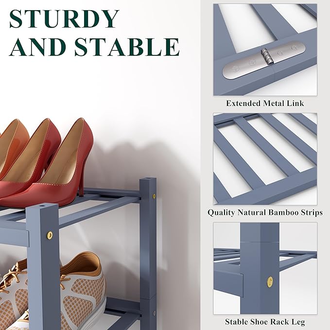 Smiry Shoe Rack, 5 Tier Long Bamboo Shoe Organizer, Stackable Free Standing Wooden Shoe Storage Shelf for Closet, Entryway, F