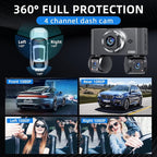 360° View 4 Channel Dash Cam Front and Rear, Dash Camera for Car with 3.16" IPS Touch Screen, 8 IR Night Vision, 5G WiFi&GPS,