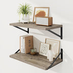Floating Shelves, 24W x 12D Wall Shelves Set of 2, 12 Inch Deep Rustic Wood Wall Storage, Heavy Duty Metal Brackets, Large In