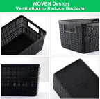 6 Pack Plastic Storage Baskets With Lids,Black Breathable Stackable Storage Bins,Small Storage Containers,for Organizing Stor