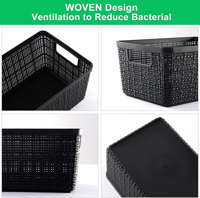 6 Pack Plastic Storage Baskets With Lids,Black Breathable Stackable Storage Bins,Small Storage Containers,for Organizing Stor