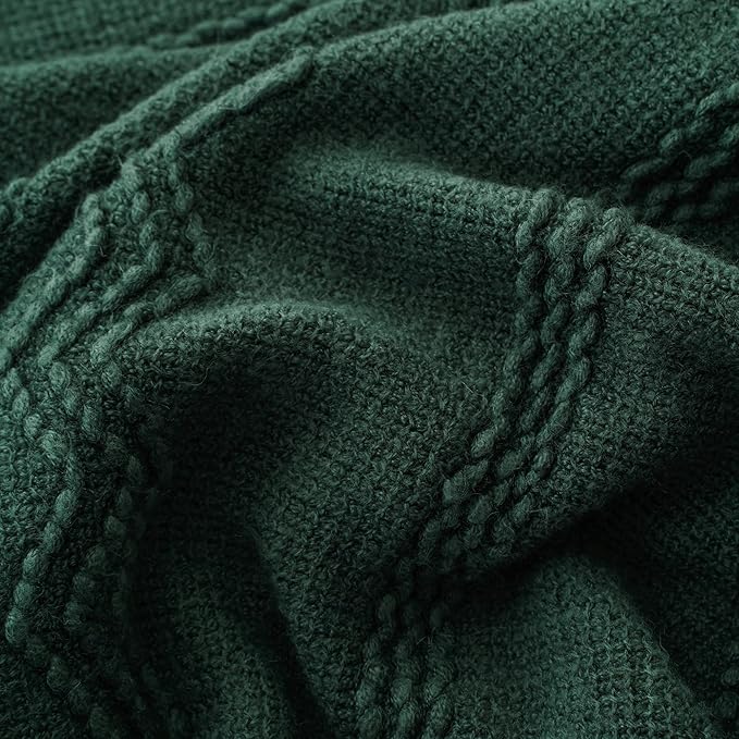 BATTILO HOME Christmas Décor Green Throw Blanket with Fringe, Geometric Bed Throws Dark Green Throws Decorative Throw Blanket