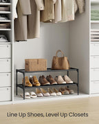 SONGMICS Shoe Rack, 2-Tier Shoe Storage Organizer, Space-Saving, 11.7 x 24.5 x 12.2 Inches, Entryway, Metal Frame, Non-Woven 