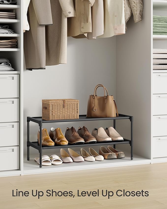 SONGMICS Shoe Rack, 2-Tier Shoe Storage Organizer, Space-Saving, 11.7 x 24.5 x 12.2 Inches, Entryway, Metal Frame, Non-Woven 
