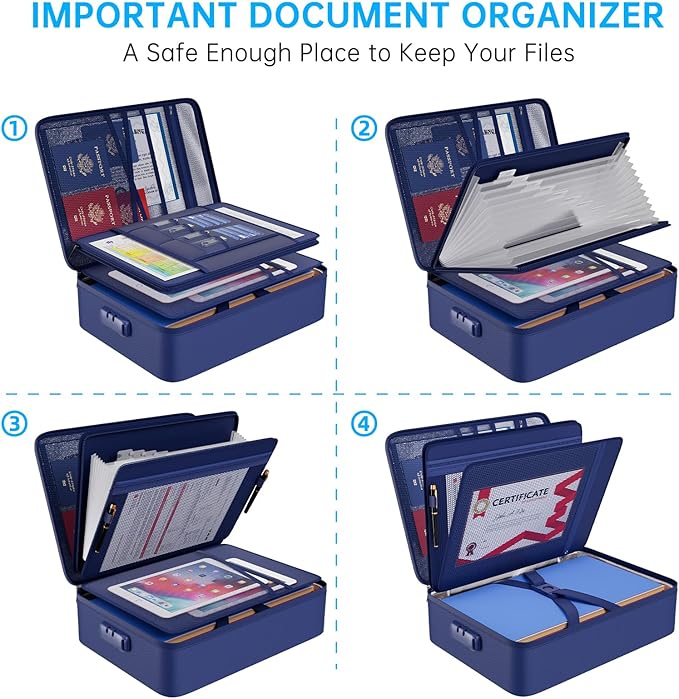ENGPOW 5200℉ Fireproof File Organizer Bag with 13 Pocket Accordion File Folder,Document Organizer Box with Lock&Labels,Multi-