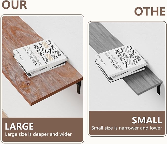 12 Inch Deep Floating Shelves Set of 4, 48 Inch Extra Wide Brown Solid Wood Wall Shelves, 4ft Heavy Duty Farmhouse Wall Mount