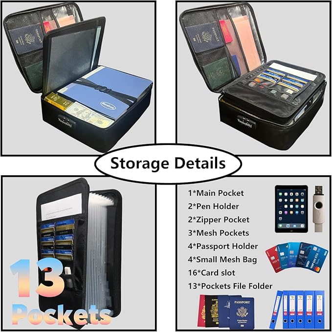 Yuanshikj Heat Insulated Fireproof Waterproof Safe File Organizer,Document Organizer Box with Lock Labels,Multi-Layer Portabl