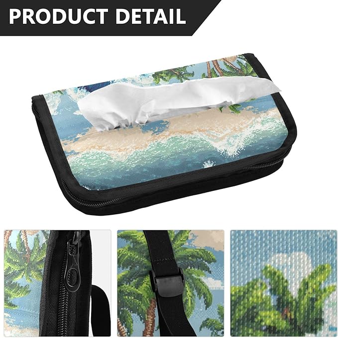 Car Tissue Holder Car Visor Organizer Tissue Box Holder for Car Sun Visor Organizer with Car Vehicle Accessories Essentials Interior for Women Men Blue Wave Palm Beach Cloud