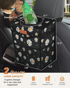 Car Trash Can with Lid, Cute Leakproof Car Trash Garbage Bag Hanging Vehicle Trash Bin Small Portable Automotive Garbage Cans Organizer for Back/Front Seat/Console(Trapezoid,Black Flower)