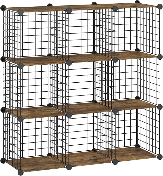 HOOBRO Wire Cube Storage Organizer, 9-Cube Shelves, Modular Shelves with Metal Grid, DIY Closet Cabinet for Living Room, Bedr