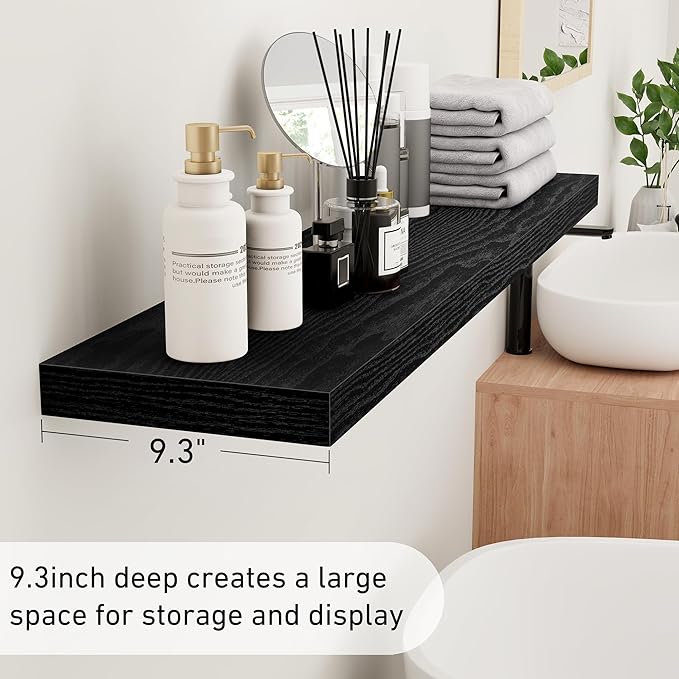 Fun Memories Floating Shelves - 9.3 Inch Deep Wall Shelf for Decor & Storage - Wall Mounted Display Shelving with Invisible H