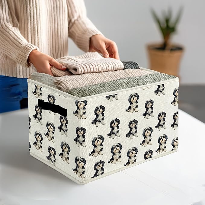 Havanese Gifts Storage Bins & Boxes with Handles, Dog Foldable Basket for Organizing Dog Lovers Owners Women, Havanese Christ