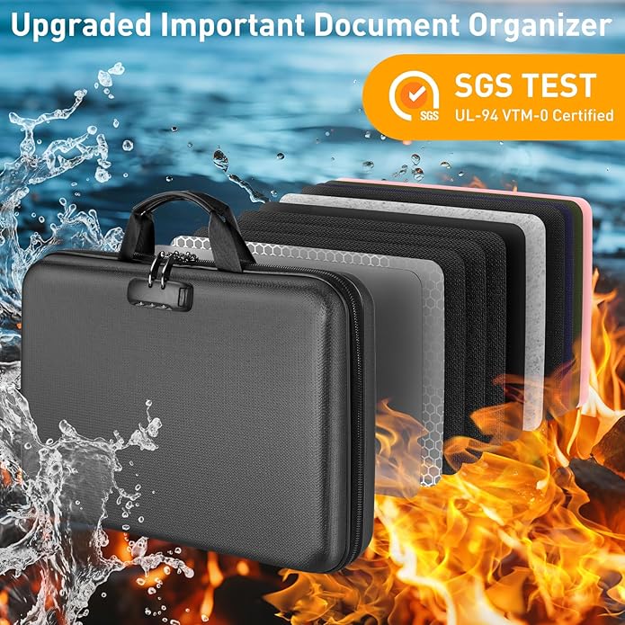 Fireproof Document Organizer Bag, 5200℉ File Organizer Safe Box, Hard Shell Document Bag with 13 Pocket Accordion File Folder