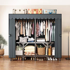Gray Large Portable Armoire Wardrobe Closet with Foldable Clothing Wardrobe 25MM Steel Pipe Metal Frame Clothes Rack,One Piec