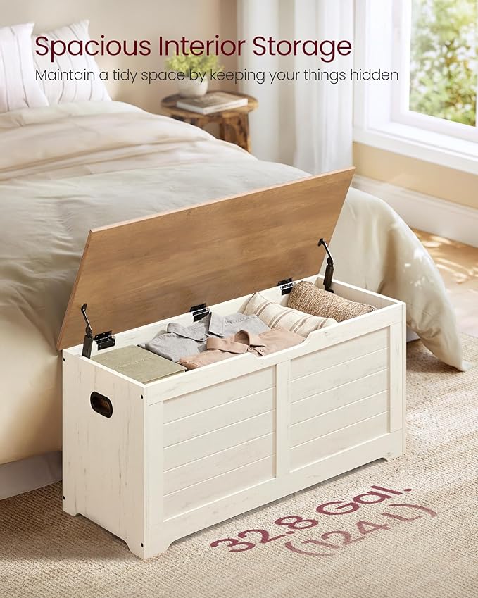 VASAGLE Storage Chest, Storage Bench with 2 Safety Hinges, Farmhouse Style, 15.7 x 39.4 x 18.1 Inches, for Entryway, Bedroom,