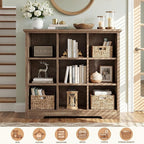 Aheaplus Wooden 9-Cube Storage Organizer with Charging Ports, Modern Cube Bookcase with Base, 4-Tier Floor Standing Open Cubb