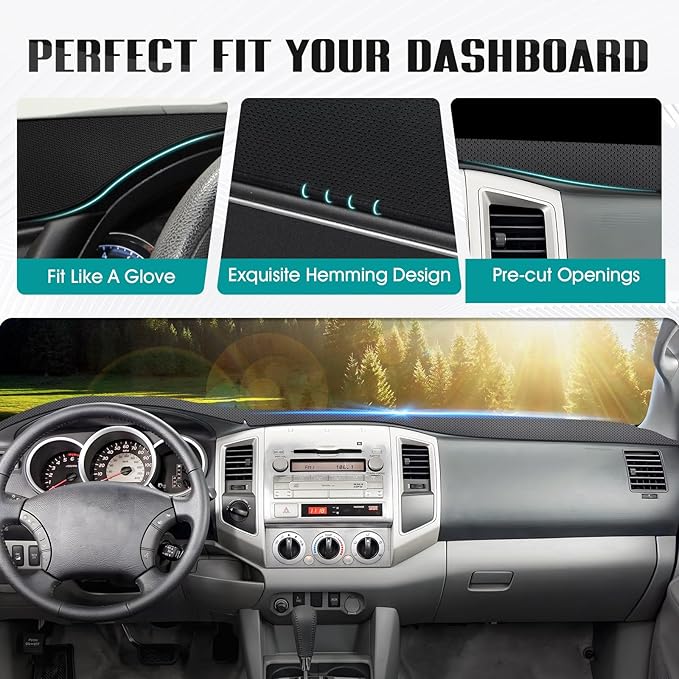 FIILINES Dash Cover for 2005-2015 Toyota Tacoma Pickup, Dashboard Mat Accessories Dash Cover Sunshade Nonslip Mesh Protector 