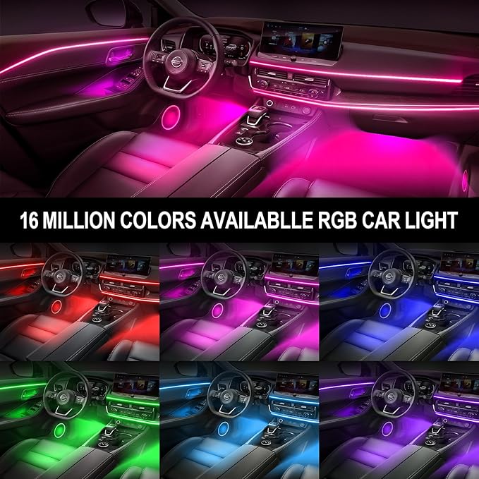 Acrylic Interior Car Lights, WEBUPAR Car Accessories 10 in 1 Car LED Strip Lights with APP Control, 175 inches 593 LEDs Fiber Optic Lights, RGB Neon Light Kits