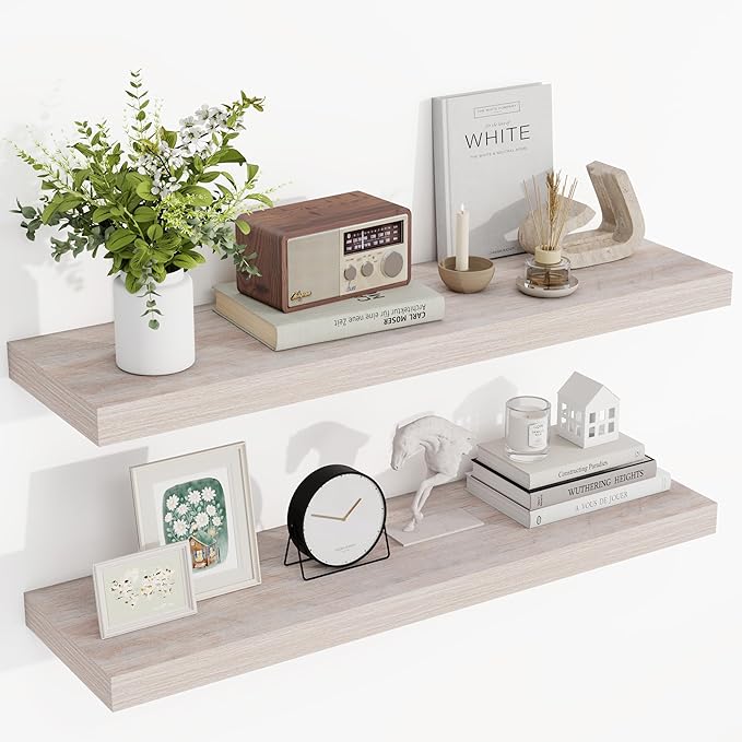 36 Inch Floating Shelves, 3D Textured Wood Grain, 36"x9.25"x1.5" Inch Deep Floating Shelves for Wall, Wooden Shelves for Bath