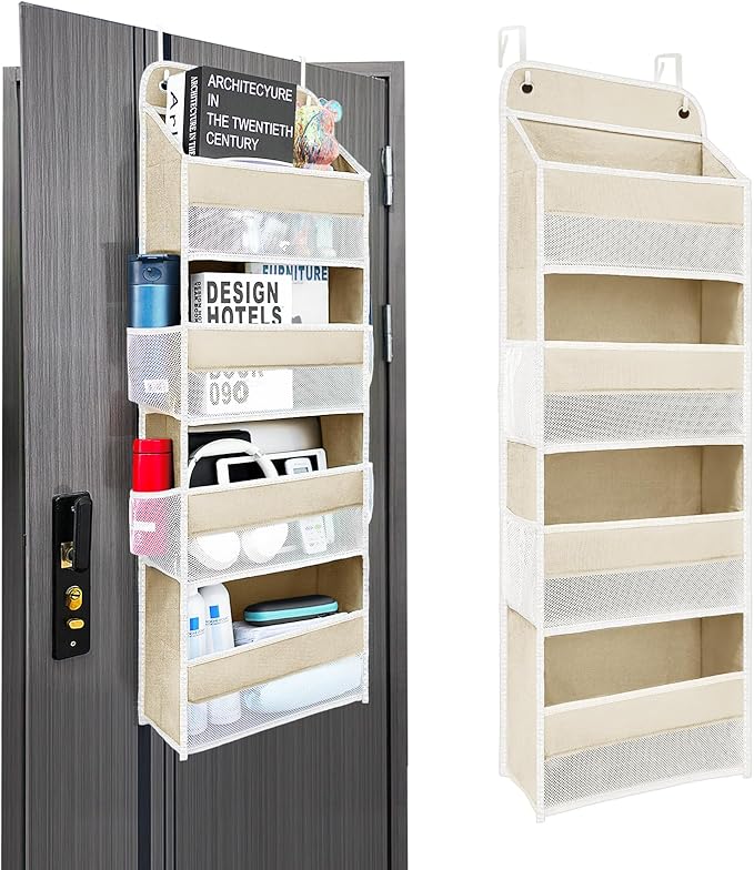 Over the Door Organizer with 4 Side Mesh Pockets, 4 Shelf Capacity Hanging Behind the Door Kitchen Organizers and Storage Sui