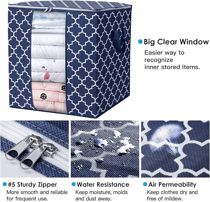 WISELIFE Storage Bags 3 Pack/100L Large Blanket Clothes Organization and Storage Containers for Comforters,Bedding, Foldable 