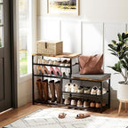 Shoe Rack,Freestanding Hidden Shoe Storage Organizer for Entryway, Shoe Bench Shelves for High Boot with Seat Cushion,Wood Sh