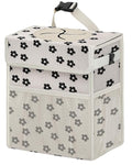 Corduroy Car Trash Can with Lid and Mesh Pockets - Leakproof Organizer,Multipurpose Waterproof Garbage Can/Trash Bin for Car(Off-White Base with Black Floral Print-2 Gallons)
