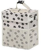 Corduroy Car Trash Can with Lid and Mesh Pockets - Leakproof Organizer,Multipurpose Waterproof Garbage Can/Trash Bin for Car(Off-White Base with Black Floral Print-2 Gallons)