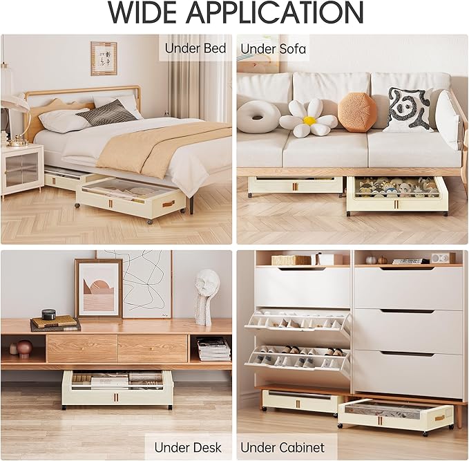 Yecaye 4 Pack Under Bed Storage with Wheels, Under Bed Storage Containers with Lids, Large Under Bed Rolling Storage with Cle