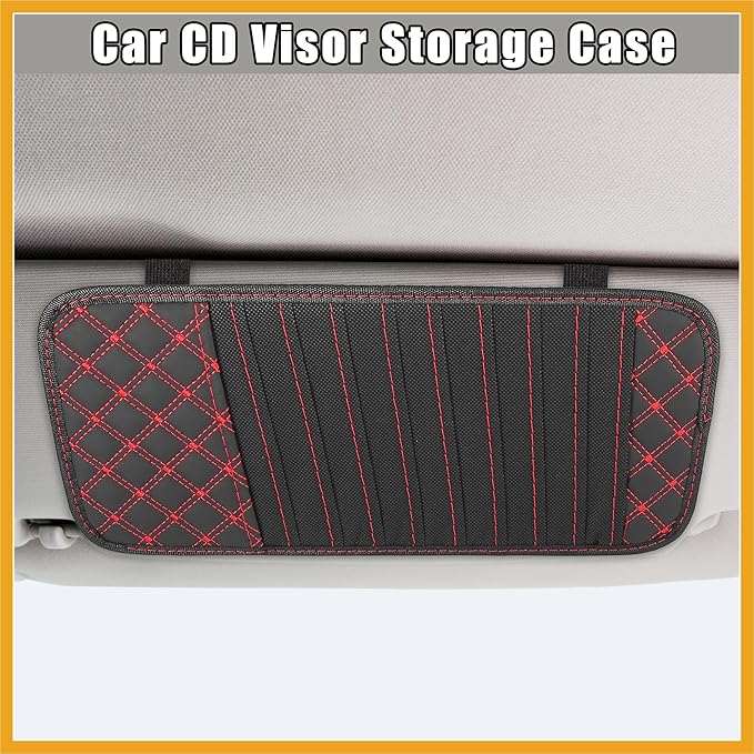 2pcs Car CD Visor Storage Cases Vehicle Sun Visor Organizer with 10 DVD Storage Sleeves Black with Red Line Durable Material Replacement