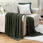 BATTILO HOME Olive Green Throw Blanket for Couch, Soft Chenille Knit Throws with Tassels for Home Decor, Green Throws for Cou
