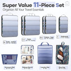 Veken 11 Set Compression Packing Cubes for Travel Essentials,Compressible Expandable Large Luggage Suitcase Organizer Bags fo