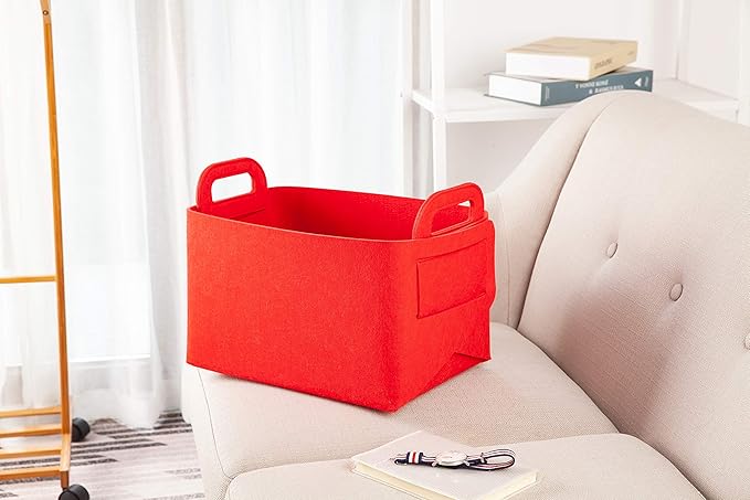 Minoisome Storage Basket Felt Storage Bin Collapsible& Convenient Box Organizer with Carry Handles for Office Bedroom Closet 
