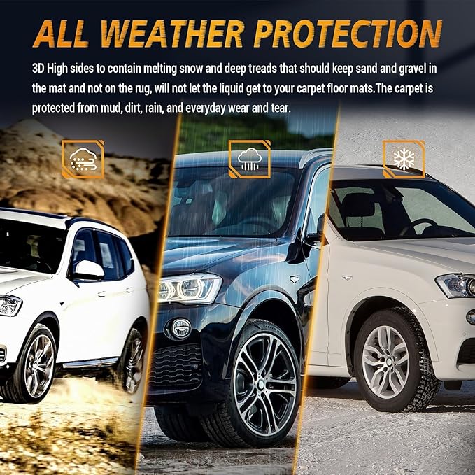 All Weather Floor Mats Compatible with 2011-2017 BMW X3 F25, 3D TPE Rubber Full Cover Protection Car Mats Full Set Liners Black