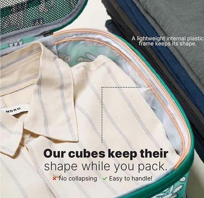 LeanTravel Premium Compression Packing Cubes for Travel - Suitcase Organizer Bags with Double Zipper & Breathable Mesh Panel 