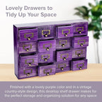 Purple 16-Slot Wooden Drawer Unit - Country Style Desk Organizer Box - 20"x3.6”x14” Wooden Storage Box w/ 16 Drawers - Counte