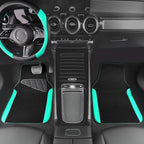 CAR PASS Faux Leather Steering Wheel Cover and Waterproof Car Floor Mats,Universal Car Combo Fit for 95% Sedan,SUV,Cars,14.5-15inch Sporty Anti-Slip Safety Comfortable Design(Black＆Mint)