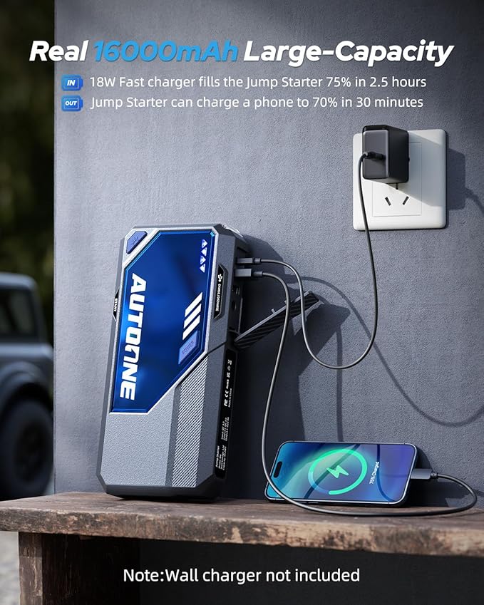 AUTOONE M4 Jump Starter 8000A Car Battery Jumper Starter Portable, 12V Jump Pack (All Gas/12L Diesel) Jump Box for Car