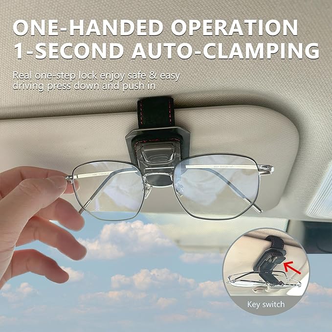 SEAMETAL Sunglass Holder for Car Visor Metal Sunglasses Clip, One-Hand Operation,Heavy Duty Universal Eyeglass Holder for Sun Visor,Secure Fit for Most Glasses,Car Accessories Organizer (2 PACK Black)