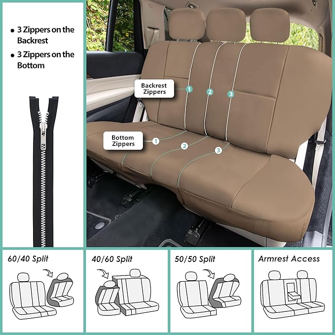 FH Group Car Seat Covers PU Leather 3 Row 7 Seater Car Seat Covers, Airbag Compatible and Split Bench - Fit Most Car, Truck, 