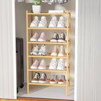 ROMGUAR CRAFT 6-Tier Bamboo Small Shoe Rack, Free Standing Wood Shoe Shelf Storage Organizer for Closet Entryway Stackable (N