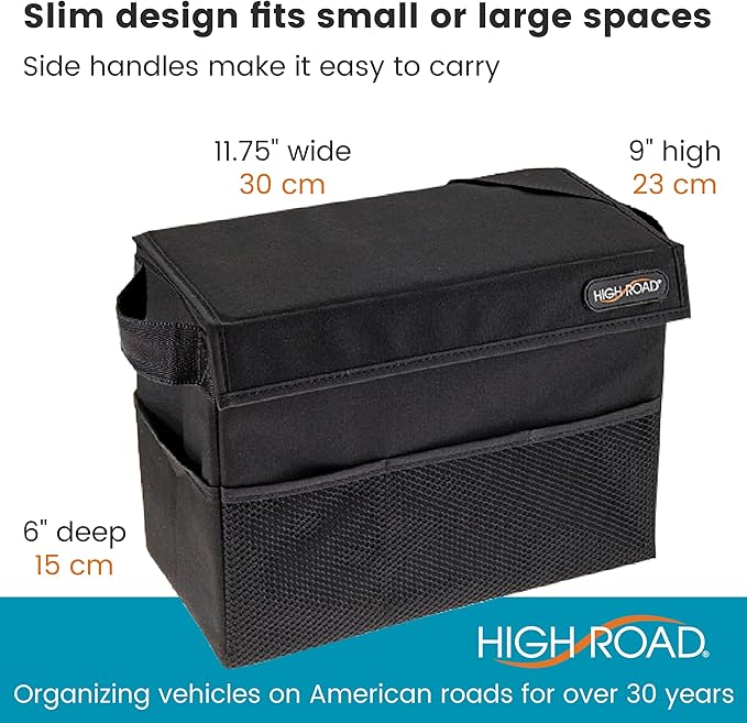 High Road Carganizer Car Storage Bin with Lid - Multipurpose Storage Box for Car for the Back Seat, Front Seat or Trunk -