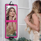 LPHUMEX Sparkle Hot Pink Folding Mirror 13”x33”, Foldable Full-Length Travel Mirror 3-Way Use, Perfect for Dance, Festivals, 