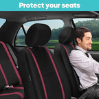 FH Group Unique Flat Cloth Full Set Car Seat Covers w. Silicone Steering Wheel Cover- Universal Fit for Most Cars, Trucks, SUVs or Vans (Burgundy/Black)