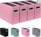 4 Pack Letter Size File Storage Box Collapsible，Fabric Hanging File Folders Organizer, Portable Office Document Holder with M