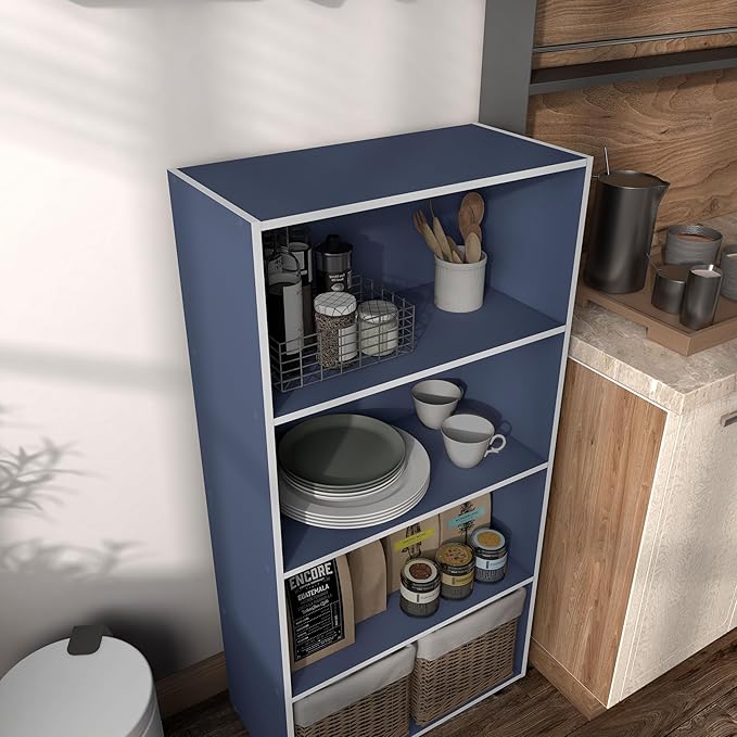 Homes: Inside + Out Apexa 4-Tier Cube Storage Organizer Shelves, Stackable Wood Bookcase Fits Cubby Bins for Organization, Do
